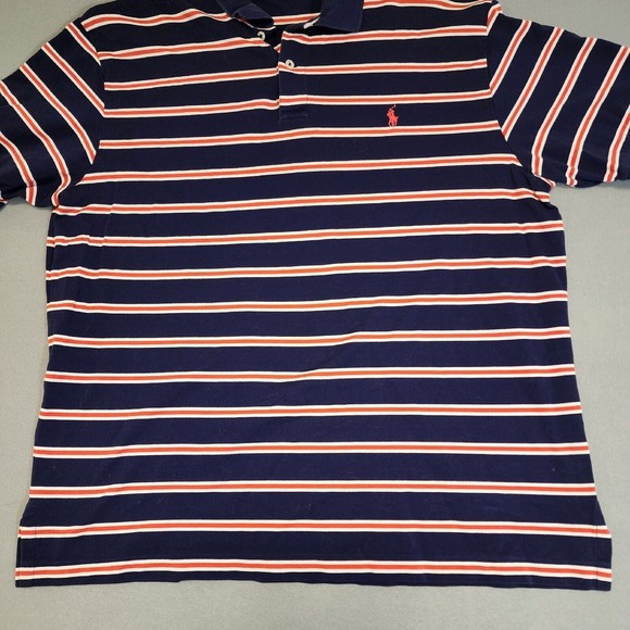 Ralph Lauren Plolo Shirt Mens XL Blue with Pink Stripe Short Sleeve Vintage - Picture 7 of 16